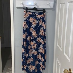 Blue floral maxi skirt w/ slit